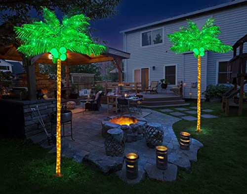Fairyrain Artificial Palm Tree 9.5FT 305Led Outdoor Lighted Palm Trees | Metal Heavy Duty Palm Tree for Outside Patio Tropical Decorations Party Hawaiian Jungle Christmas Nativity Beach Garden Park - size: 9ft 6in