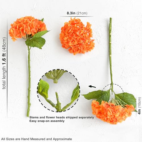 FiveSeasonStuff Real Touch Silk Hydrangea Flowers, 2 Large Long Stem Artificial Flowers for Floral Arrangements (Autumn Orange) - color: Autumn Orange