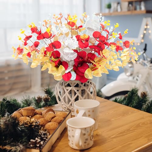 Yen Jean 10PCS Christmas Decorations Artificial Flowers for Home - Xmas Fake Eucalyptus Stems Winter Decor Indoor - style: christmas