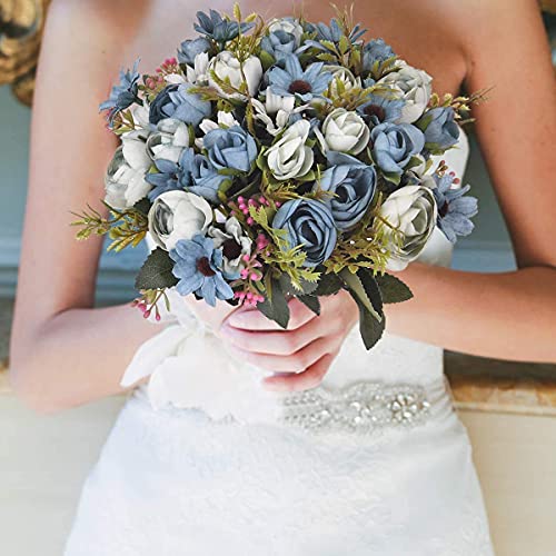 Artificial Peony Flowers, Fake Silk Plastic Plants Wedding Bridal Bouquet Party Indoor Outdoor DIY Home Garden Verandah Corridor Table Arrangements Decoration - Blue 4 Pack - color: Peony / Blue / 4pcs