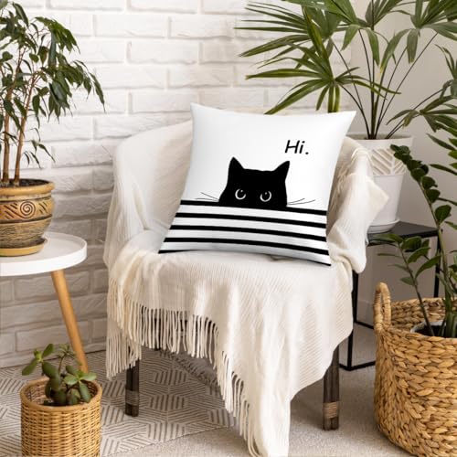 Fokongna Hi Cute Black Cat PatternPillow Covers for Couch Home Bedroom Living Room 18 x 18 Inch Pillow Covers - color: Hi Cat