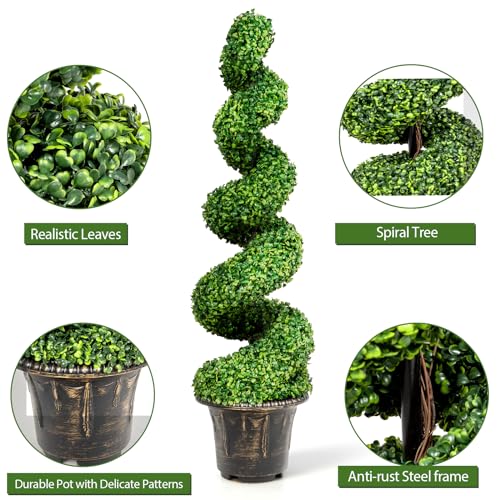 4 Ft Artificial Boxwood Spiral Topiary Tree, Fake Greenery Plants for Indoor or Outdoor - size: 4 ft 2 Pack