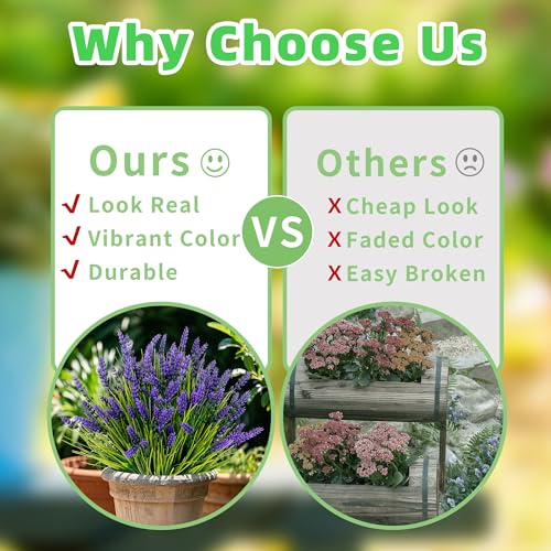 12 Bundles Artificial Plants Outdoor, UV Resistant Lavender Flowers Artificial Plastic Fake Lavender with Monkey Grass for Garden Porch Patio Yard Window Box Planter Decor(Grass with Purple Flowers) - color: Grass With Purple Flowers, size: 12 Bundles