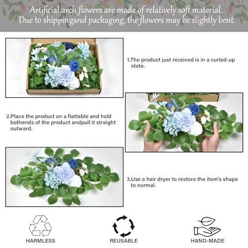 Artificial Wedding Arch Flowers, Blue Arch Flower for Wedding Reception Ceremony, Faux Flowers for Reception Welcome Sign, Bridal Shower Decoration, Photo Backdrop Decor, Wedding Decor (Blue) - color: Blue