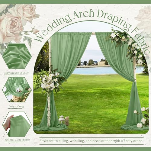 VACVELT Wedding Arch Draping Fabric Sage Green Chiffon, 2 Panels Sheer Drapes 30 Inch x 20ft Chiffon Backdrop Curtain Decor, Outdoor Sheer Drapery for Ceremony Party Ceiling - color: Sage Green, size: 2 Panels