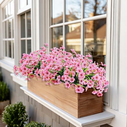 20 Bundles Artificial Flowers for Outdoors, UV Resistant Fake Flowers with Plastic Plants, Faux Silk Flower for Outdoors Planter, Fake Realistic Plant Outside Window Boxes Patio Decor-Pink - color: Pink