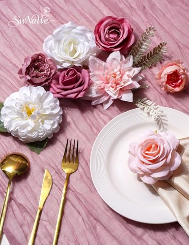 Dusty Pink Flowers Artificial Roses Combo Set Fake Pink Silk Flowers Faux Peony Flowers Mix Dahlia with Stems for Wedding Bouquets Baby Bridal Shower Party Floral Arrangements Decor - color: Dusty Pink, size: The Modern Classic