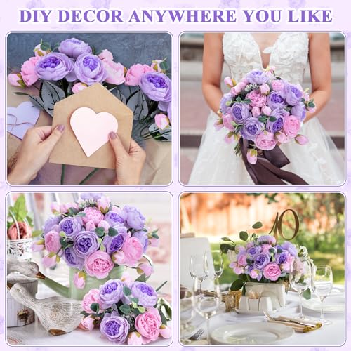 Yunsailing 8 Pack Artificial Peony Flowers Faux Silk Hydrangea Bouquet Wedding Home Table Decor Reusable Bouquet of Rose Flower for Birthday Wedding(Pink Purple) - color: Pink Purple, style: Peony