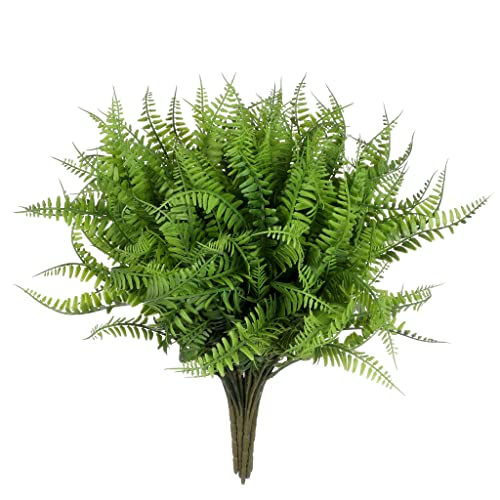 Grand Verde Boston Ferns Artificial Plants Bulk Faux Greenery Plastic Shrubs Real-Touch Bush DIY Outdoor Decoration Indoor Home Decor, 10pcs (Dark Green) - color: Dark Green