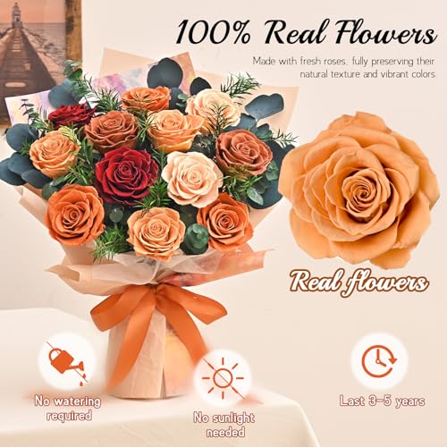 Flower Bouquet 12-Piece Preserved Roses Yellow - color: Yellow-12, size: 12 Roses