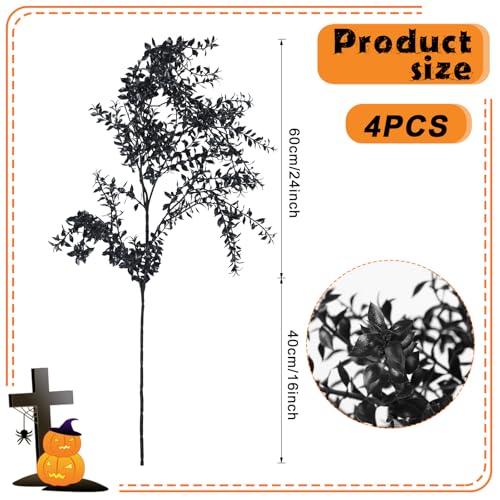 Giegxin 40" Halloween Black Flowers Branches Fake Artificial Faux Flowers Stems 4 Bundles Gothic Black Branches Curly Twig Picks for Vase Wreath DIY Bouquets Hanging Planter Home Office Centerpieces