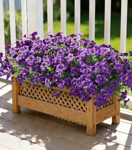 Artificial Flowers for Outdoors Decoration, 20 Bundles Purple Faux Morning Glory with Eucalyptus Look Real UV Resistant Fake Plants Silk Flowers for Outside Yard Gardens Porch Patio Planter Home Urn - color: Purple