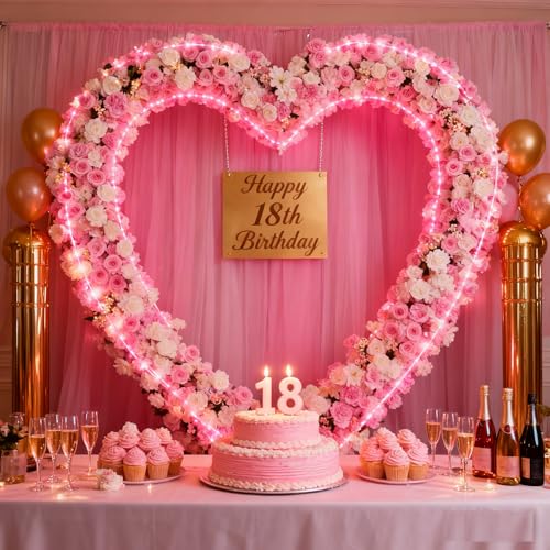 Heart-Shaped Rose Flower Arrangement - Floral Decor for Wedding Arch, Proposal, Party & Event Backdrops, Indoor Outdoor Use（Stand NOT Included） (red) - color: red