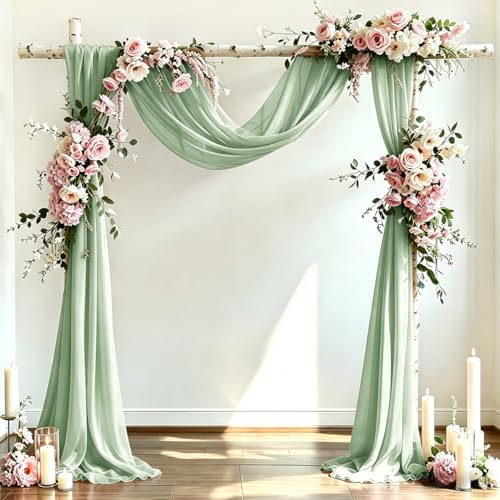 DeZerlor Wedding Arch Draping Fabric 29" x 20 FT Drapes for Backdrop Sheer Curtains for Romantic Bridal Baby Shower Decorations Ceremony Birthday Party Outdoor Events, Sage Green - color: Sage Green