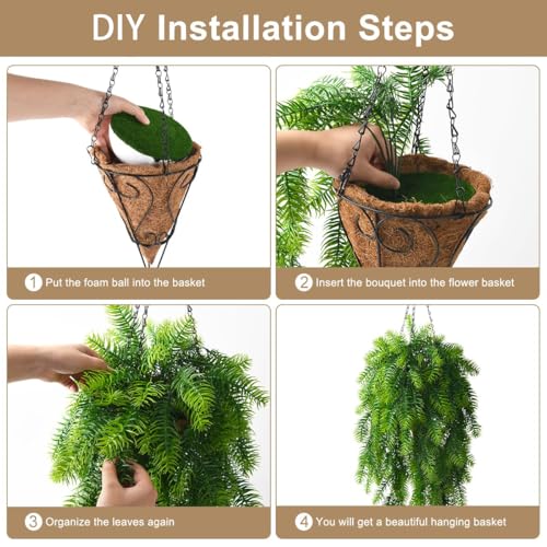 ZFProcess Artificial Faux Hanging Plants Basket for Spring Summer Outdoor Decoration, Fake Pine Needles UV Resistant Look Real for Outside Porch Home Patio Balcony Yard(Pine Needles) - color: A Green