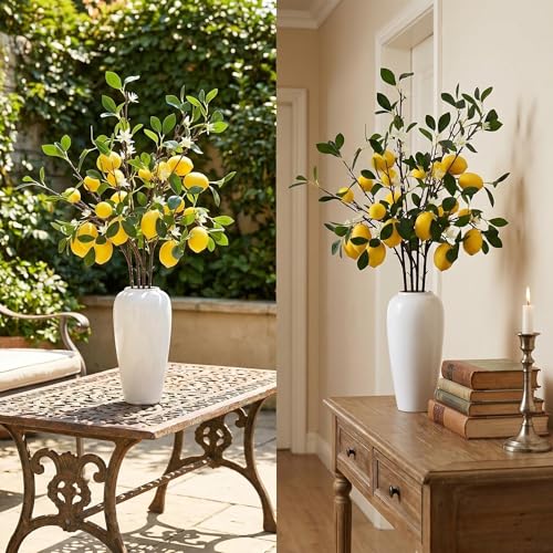Artificial Lemon Branch Stems, 37 Inch Lifelike Faux Lemon Tree Branches with Green Leaves, Yellow and Green, 4 Pack, Home Decor - size: 37inch
