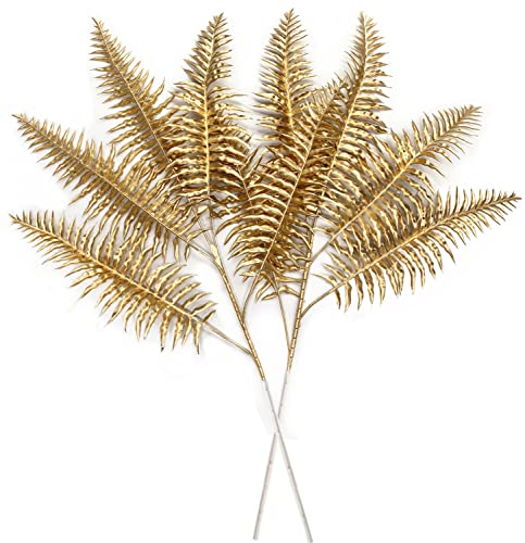CATTREE Artificial Plants Gold Persian Grass Tall 29" 2 Pack, Fake Golden Palm Leaves Plastic Fern Boston Bushes Faux Shrubs Simulated Tropical Leaf for Party Decorations Wedding DIY Christmas Décor - color: (Tall) Golden Tropical Palm Plant - 2 Pcs