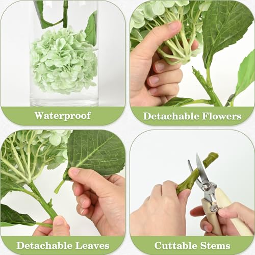 Artflower 4Pcs Real Touch Hydrangea Artificial Flowers, 22.5'' Light Green Full Latex Faux Hydrangea Flowers for Home Floral Arrangements Wedding Bouquets Kitchen Table Centerpiece Decorations - color: Light Green, size: 4 Pcs