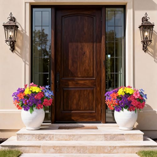 Homsunny Artificial Flowers for Outdoor, Fake Silk Flowers UV Resistant, Realistic Faux Plants Flowers for Front Door Porch Planter Patio Yard Garden Spring Decor - color: Red+red+yellow+purple+pink+blue