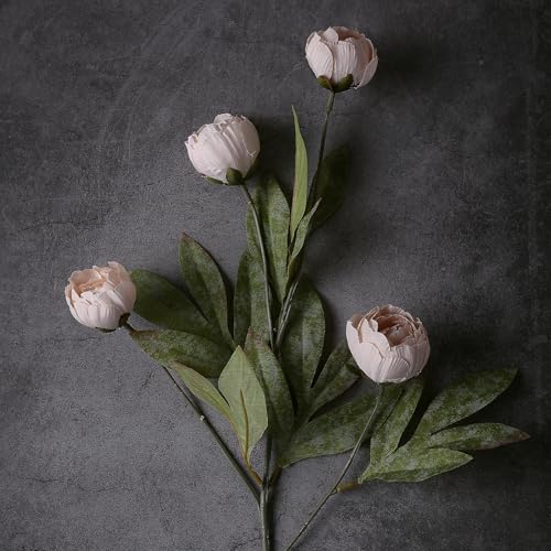VIERENA 6 Pcs Faux Silk Peony Artificial Flowers for Vase -27", Bulk Fake Peonies Branches with Stems for DIY Bouquet Centerpieces Wedding Fillers Arrangements Shower Decorations (Beige) - color: Beige