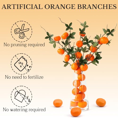 Gresorth Artificial Mini Orange Branch Fake Realistic Decoration Lifelike Faux Vivid Fruit Stem Model Home Cabinet Wreath Display 4pcs - color: Small Orange Branch