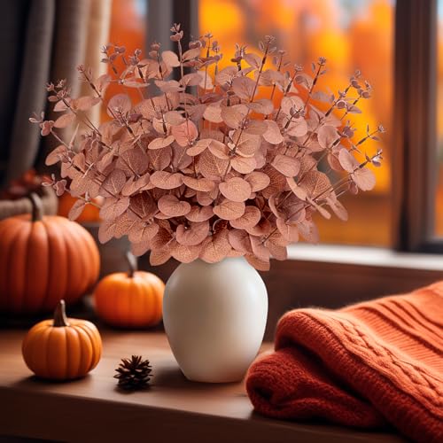 Yen Jean 10PCS Fall Amber Artificial Flowers Decorations for Home, Thanksgiving Fake Plants Autumn Decor Indoor Outdoor Harvest Party Supplies - style: Amber