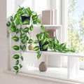 Realistic Artificial Pothos Vines with Pots - Fake Hanging Plants for Indoor Decor, Low Maintenance Silk Faux Greenery(2 PCS)