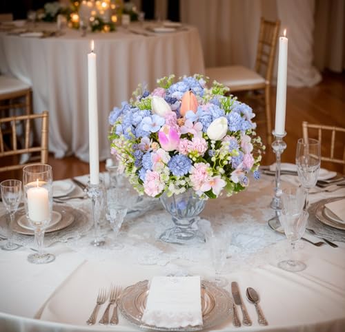 Florielle Artificial Hydrangea Bouquet Fake Silk Flower with Faux Tulips Baby's Breath for Spring Summer Wedding Centerpieces Home Decor Party Table Floral Arrangements (Blue Pink) - color: Blue Pink