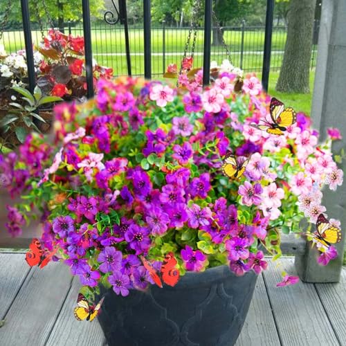 Yastouay 12 Bundles Artificial Flowers for Outdoors, UV Resistant Artificial Outdoor Flowers No Fade Fake Outdoor Flowers Plants for Garden Porch Window Box Farmhouse Pot Planters Decor (Fuchsia+Pink) - color: Fuchsia+pink, size: 12 Bundles