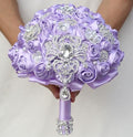 Bridal Wedding Bouquet Round Bling Brooch Bouquet Artificial Rose Flower Bunch for Bride Bridesmaid Wedding Quinceanera(Light Purple, 7.5") - color: Light Purple*, size: Small (Dia. 7.5"/19cm)