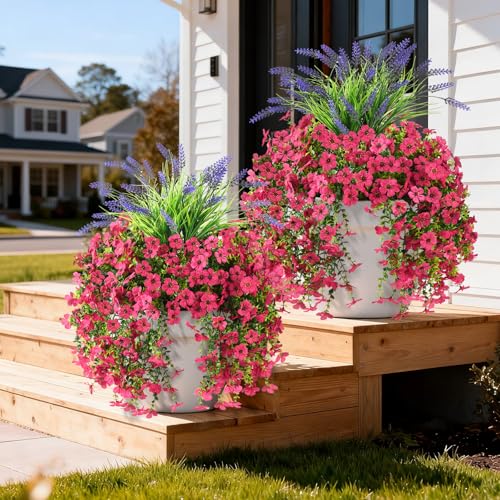 Homsunny Artificial Fake Hanging Flowers Plants for Outdoor Outside Decoration, Faux Silk Daisy Flower Realistic UV Resistant for Front Porch Patio Balcony Garden Yard Indoor Planter Home Decor(Pink) - color: Pink