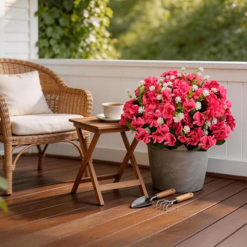 Olatay 12 Bundles Mixed Color Artificial Flowers for Outdoor, Artificial Geraniums Flowers for Outdoor, UV-Resistant Fake Geraniums for Porch, Balcony, Garden, Indoor Decoration (Rose Red) - color: Rose Red