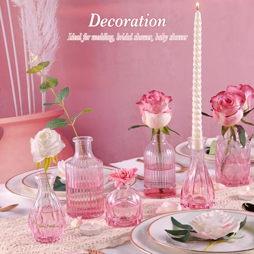 UPBUD Glass Pink Bud Vases Set of 12, Mini Flower Valentine Vase for Centerpieces, Small Vases in Bulk for Wedding Decorations, Vintage Vase for Table, Home Décor - color: Standard-pink, size: 12pcs
