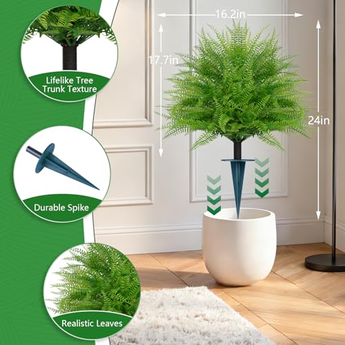Grooy Artificial Fern Topiary Ball with Ground Spike, Set of 2 Faux Boston Fern Plants Shrub, Fake UV Resistant Evergreen Bushes for Porch Garden Indoor Outdoor Decor - color: Boston Fern