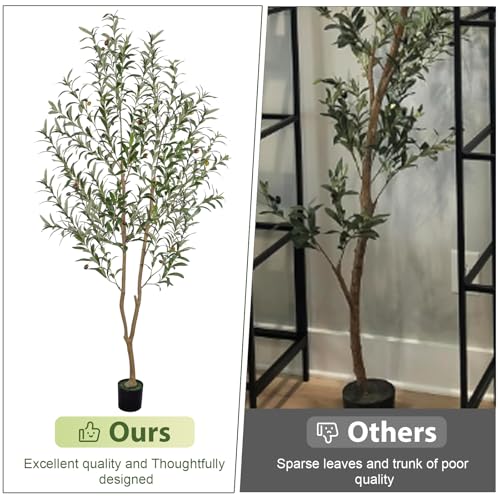 Artificial Olive Tree 6FT Tall Faux Olive Tree Artificial Indoor with Natural Wood Trunk and Lifelike Fruits Realistic Black Potted Interior for Home Office Living Room Decor
