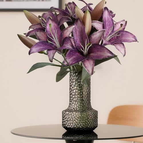 Purple Silk Lily Flowers 6PCS Vintage Faux Flowers for Vase Purple Fake Flowers Tiger Lily Artificial Flowers for Home Decor Indoor Wedding Party Flowers Arrangement - color: 6pcs-purple