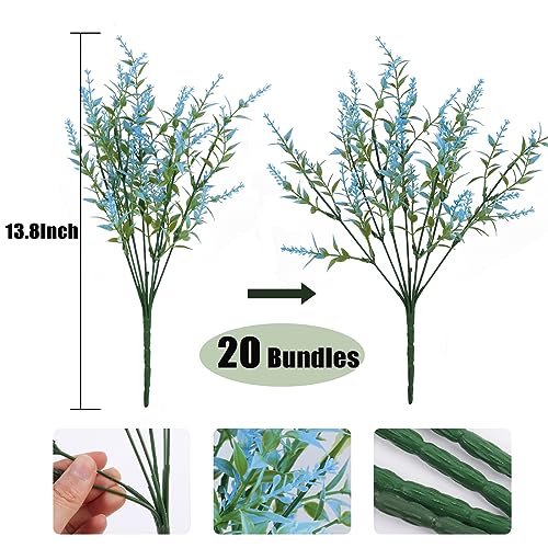 RECUTMS 20 Bundles Outdoor Artificial Flowers UV Resistant Fake Outdoor Plants, Faux Greenery for Indoor Outside Hanging Plants Garden Porch Window Box Home Wedding Farmhouse Décor(Blue) - color: Blue, size: 20 Bundles