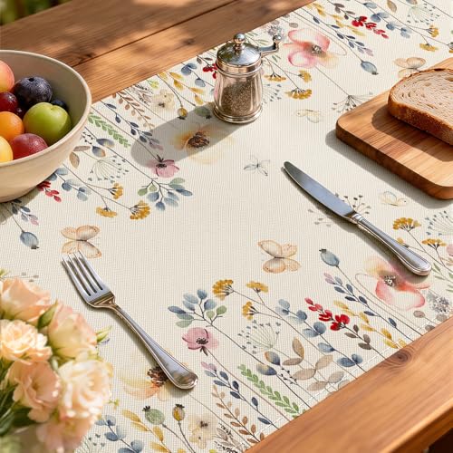 Larponder Summer Colorful Flowers Table Runner, 13x72 Inch | Table Decoration for Seasonal Anniversary Holiday Kitchen Dinning Table Home Party Decor - color: Color Flowers-4, size: 13" x 72" (Rectangular)
