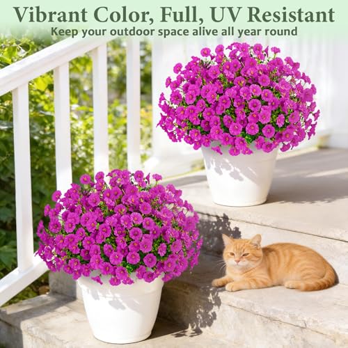 Yastouay Artificial Flowers for Outdoors, 14 Bundles Fake Outdoor Flowers, UV Resistant Artificial Plants & Flowers for Decoration, Fuchsia Realistic Morning Glory for Outdoor Porch Garden Decoration - color: Fuchsia, size: 14 Bundles
