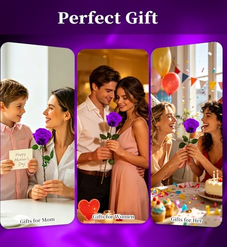 Preserved Flowers for Delivery,Purple Rose Bouquets That Last 5 Years,Birthday Flowers Gifts for Women Mom Grandma Wife Friends,Mothers Day Gift,Romantic Floral for Anniversary or Valentine’s Day - color: Purple, size: Single Rose