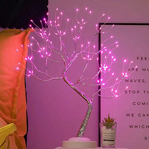 FUCHSUN Bonsai Tree Light 108 LED Fairy Tree Lamp Branches Adjustable Battery and USB Operated (Pink Glow Silver Branch) - color: Pink Glow-silver Branch