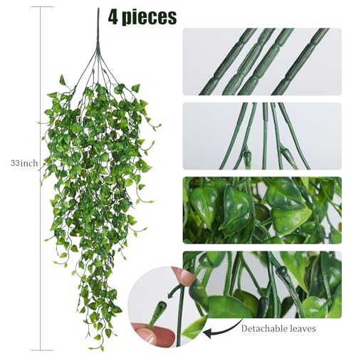 RECUTMS Artificial Hanging Plants 4pcs 33Inch Fake Wall Plant Faux Eucalyptus Leaves Ivy Swag UV Resistant Plastic Greenery Indoor Outdoor Home Garden Wedding Jungle Party Patio Office Shelf Decor - color: Hanging Plants 4pcs