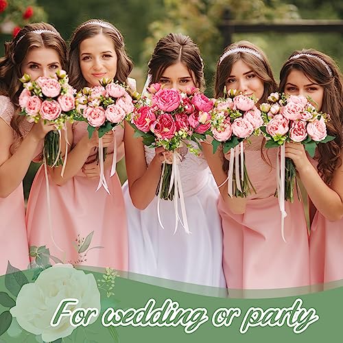Jexine Artificial Peonies Flowers Bouquet Silk Faux Peony Fake Peonies Artificial Flowers Bouquets for Vase Floral Arrangements Wedding Home Table Decoration(Rosy Red, Pink,12 Bundles) - color: Rosy Red, Pink