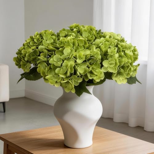3Pcs 21in Hydrangea Artificial Flowers, Latex Real Touch Hydrangeas Bouquets, Lifelike Large Fake Artificial Flowers for Home Office Wedding Party Arrangements Decor (Green) - color: Green