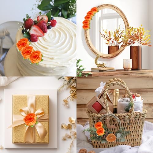 SITUMEIZI 100 Pcs 1.3 inches Mini Orange Roses Head Fall Orange Roses Artificial Flowers for Wedding Decor, Graduation Cap, Cake, DIY Flower Wall Mother's Day Home Party Decor - color: Orange