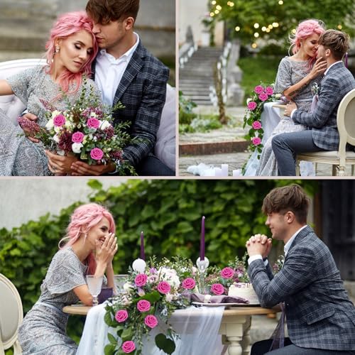 25PCS Hot Pink Realistic Roses - Artificial Latex Foam Flowers with Bendable Stems & 8PCS Leaves for Wedding, Home and Party DIY Decor - color: Hot Pink, size: 25
