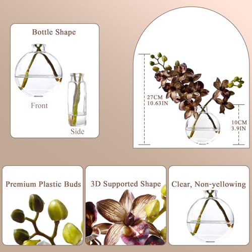 Artificial Orichid Artificial Flowers in Clear Glass Water‑Filled Vase – Silk Fake Plants Table Centerpiece for Home, Shelf, Office & Dining Decor, Maintenance‑Free(Coffee) - color: Coffee