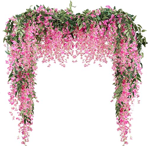 Veryhome 3Pcs 7.2Ft/Piece Artificial Flowers Wisteria Garland Artificial Wisteria Vine Hanging Flower Greenery Garland for Home Garden Outdoor Wedding Arch Floral Decor (Fuchsia) - color: Fuchsia