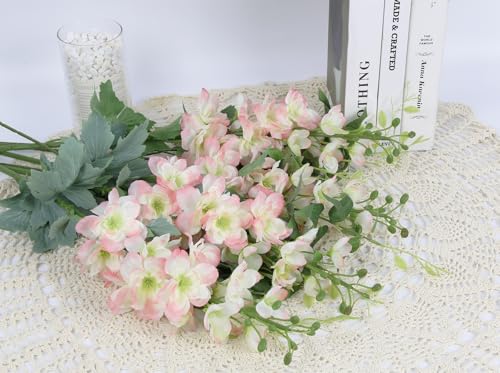 8PCS Pink Artificial Delphinium Flowers with Clematis Greenery Long Stem Artificial Flowers for Tall Vase for Home Wedding Floral Arrangement Centerpiece Table Decor (Flesh Pink) - color: Flesh Pink