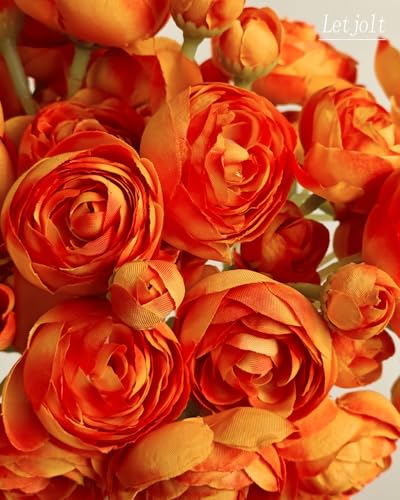 Letjolt Ranunculus Artificial Flower Orange, 18 Pcs | Silk, Wedding Bouquet, Engagement Centerpieces, Bridal Shower Decorations - color: Orange